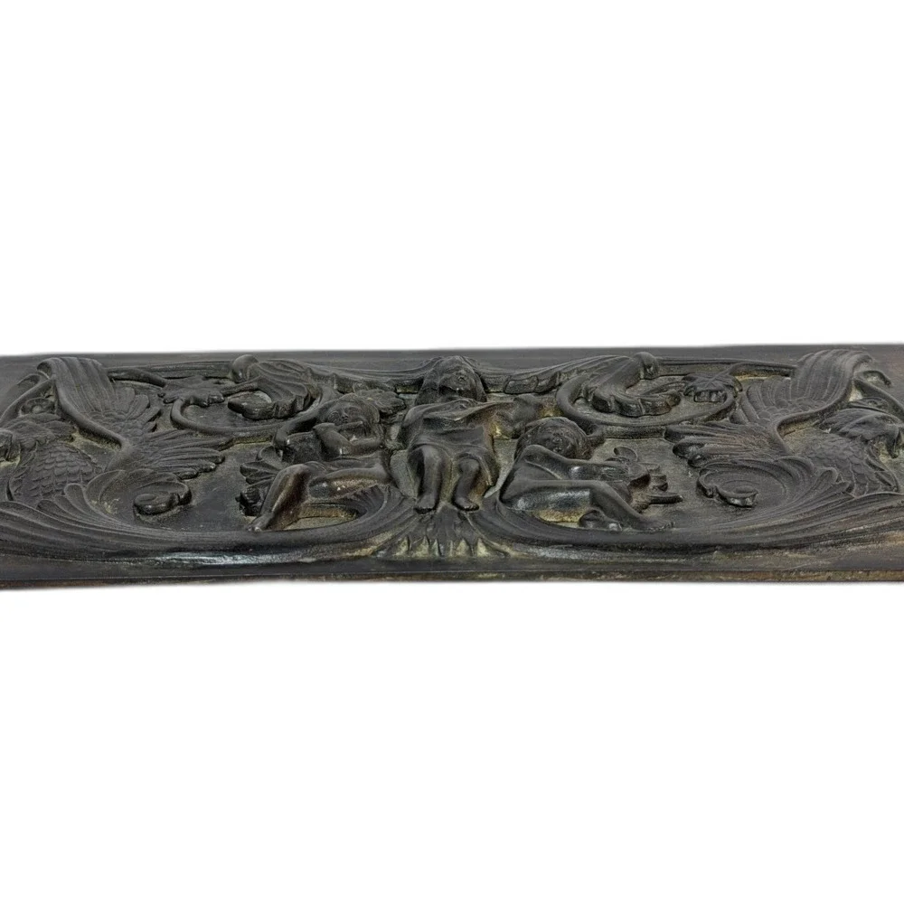 Antique Decorative Relief Panel Continental Neoclassical Cherub Music Bronze